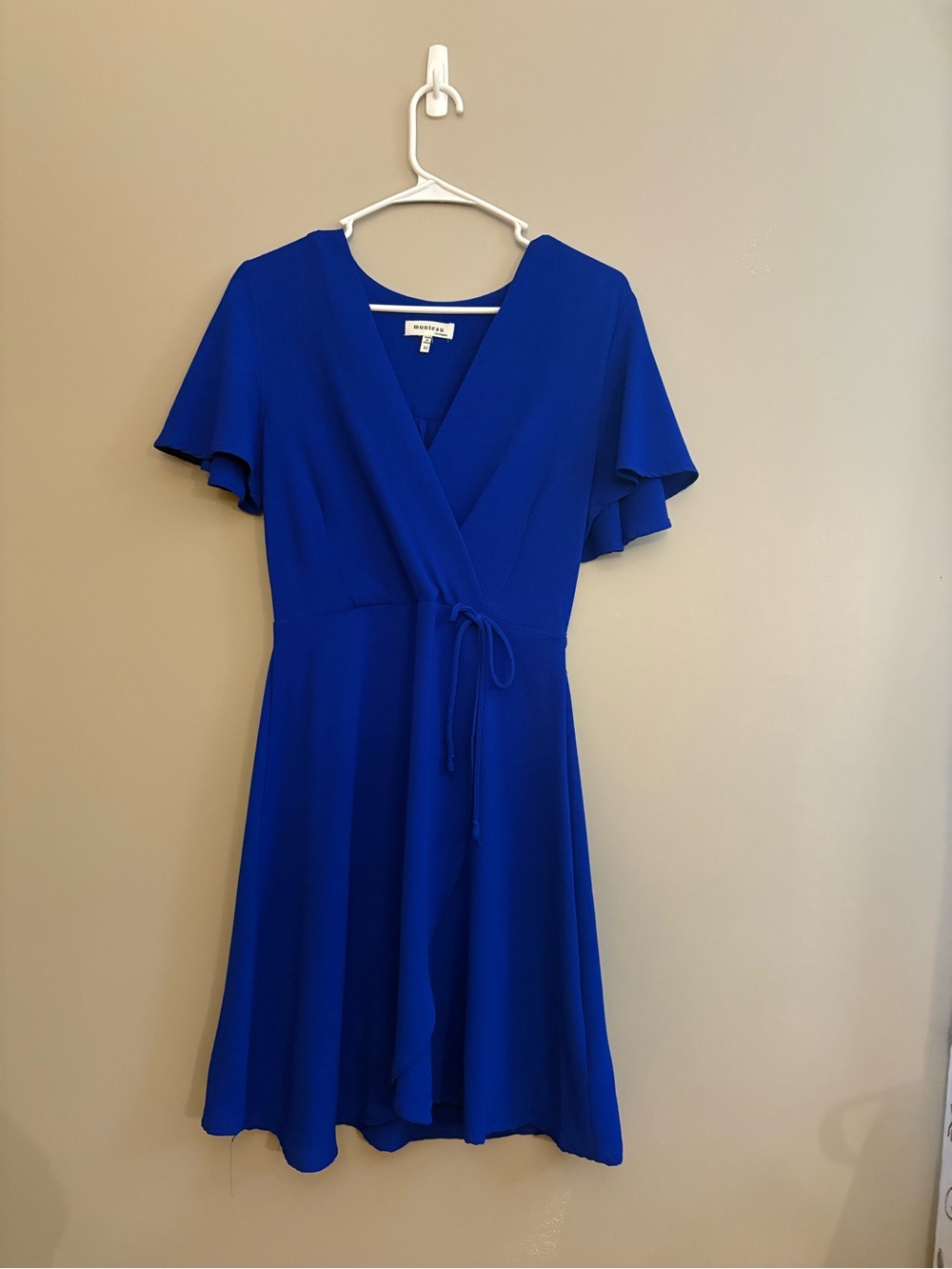 Monteau Los Angeles Royal Blue Wrap Dress Flutter Sleeve Size Medium